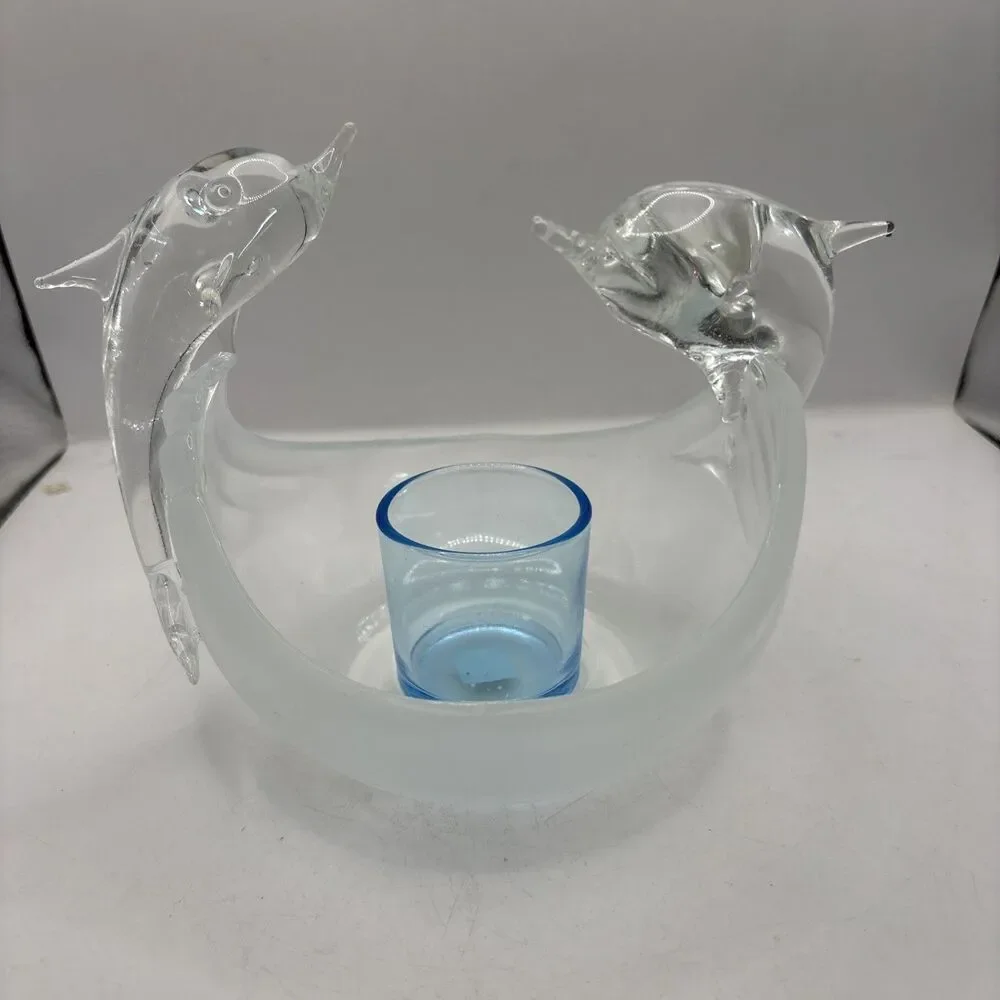 Partylite P8526 Jump for Joy Glass Dolphins Frosted Votive Candle Holder Retired - Picture 3 of 7